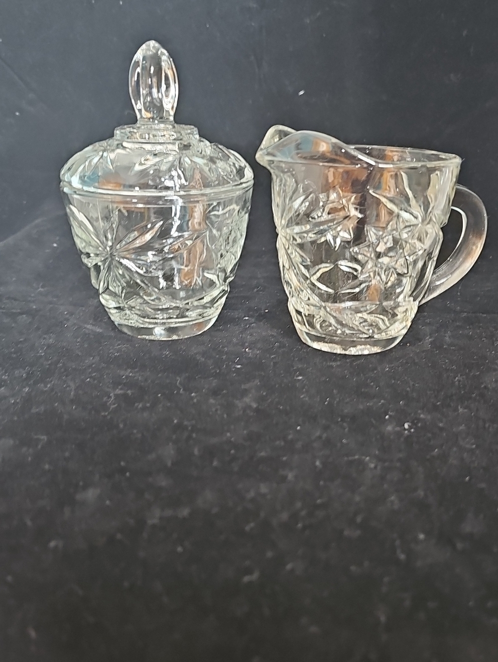 Vintage Star Of David Glass Sugar Bowl and Creamer Set - Clear Pressed Glass